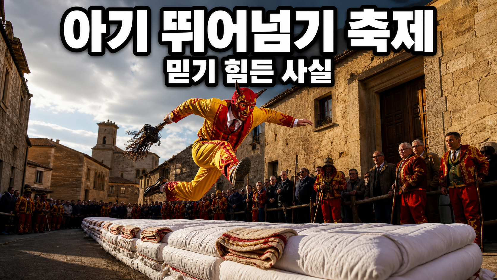 스페인 마을 축제에서 전통 의상을 입은 사람들