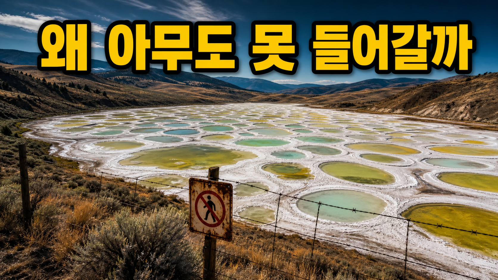 여름에 물이 마르면서 수백 개의 원형 미네랄 웅덩이가 드러난 캐나다 스포티드 레이크의 항공 사진