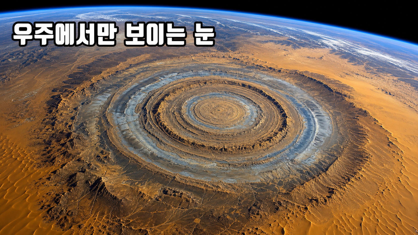 AI로 재현한 모리타니 사하라의 눈(리샤트 구조) 위성 시점 이미지